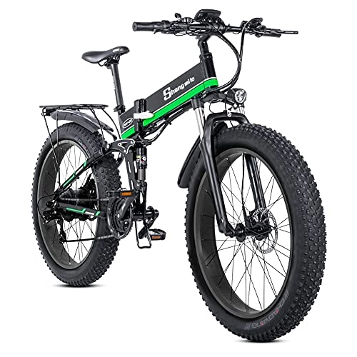Electric Bike : MX01 Electric Bike 48V12.8Ah Removable Lithium Battery Hydraulic Oil Brake 4.0 Fat Tire 26 Inch Folding Mountain Bike (Green) Suitable for Adults.