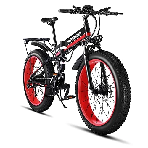 Electric Bike : MX01 Electric Bike 48V12.8Ah Removable Lithium Battery Hydraulic Oil Brake 4.0 Fat Tire 26 Inch Folding Mountain Bike (Red) Suitable for Adults.