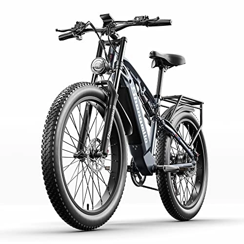 Electric Bike : MX05 Adult Electric Mountain Bike, BAFANG Motor 48V15AH Long Life Battery, 26" Tires Full Suspension Dual Oil Brakes Ebike