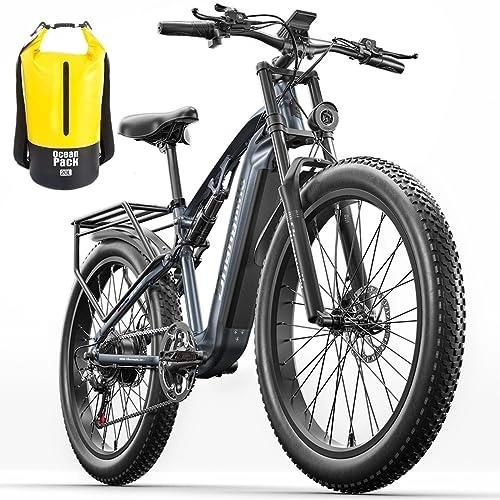 Electric Bike : MX05 Adult Electric Mountain Bike, BAFANG Motor 48V17.5AH Long Life Battery, 26" Fat Tires Full Suspension Ebike