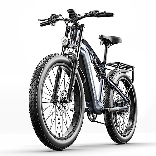 Electric Bike : MX05 Adult Electric Mountain Bike, BAFANG Motor 48V17.5AH Long Life Battery, 26" Tires Full Suspension Dual Oil Brakes Ebike (MX05)