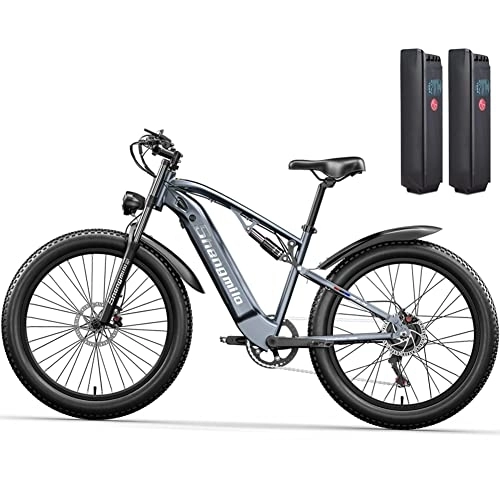 Electric Bike : MX05 Electric Bike for adult, Mountain Bike, 48V*15Ah removable Lithium Battery, Full suspension Electric Bicycles, Dual hydraulic disc brakes 26 * 3.0 inch Fat Tire (add an extra battery)