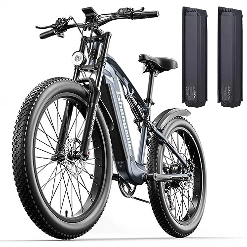 Electric Bike : MX05 Electric Bike for adult, Mountain Bike, 48V*17.5Ah removable Lithium Battery, Full suspension Electric Bicycles, Dual hydraulic disc brakes 26 * 3.0 inch Fat Tire (add an extra battery)