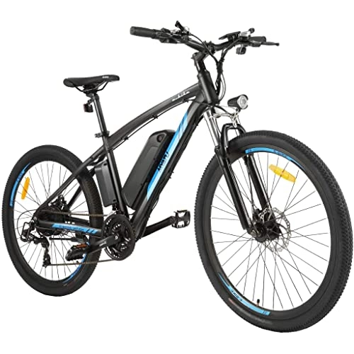 Electric Bike : MYATU AMA005687_EU 27.5 Inch E-Bike Electric Mountain Bike Pedelec with 36 V 10 Ah Battery, 250 W Rear Motor & LCD Display & 21 Speed for Men and Women Black Blue