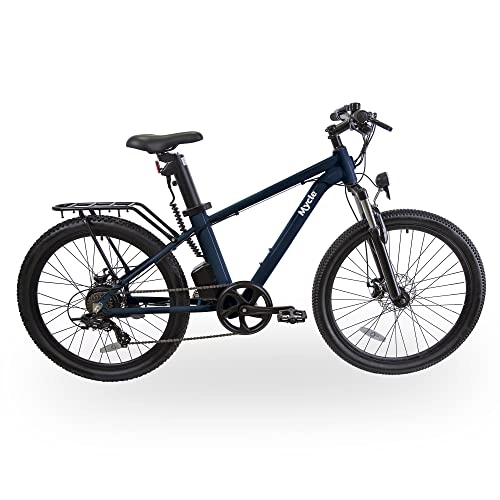 Electric Bike : Mycle Climber Electric Mountain Bike with Removable LG12.8Ah Battery | Shimano 250W High Speed Motor | 70km Range | 5 Power Levels & Microshift 7 Speed Gears | 26” Tyres | LCD Display (Hackney Blue)