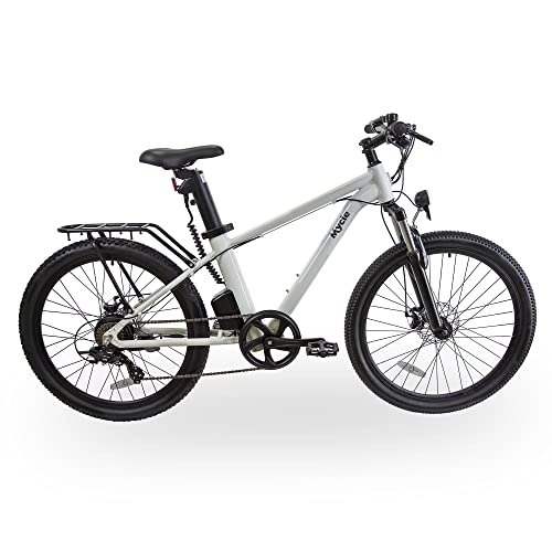 Electric Bike : Mycle Climber Electric Mountain Bike with Removable LG12.8Ah Battery | Shimano 250W High Speed Motor | 70km Range | 5 Power Levels & Microshift 7 Speed Gears | 26” Tyres | LCD USB Display (City White)