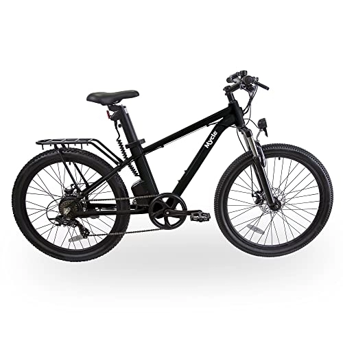 Electric Bike : Mycle Climber Electric Mountain Bike with Removable LG12.8Ah Battery | Shimano 250W High Speed Motor | 70km Range | 5 Power Levels & Microshift 7 Speed Gears | 26” Tyres | LCD USB Display (Jet Black)