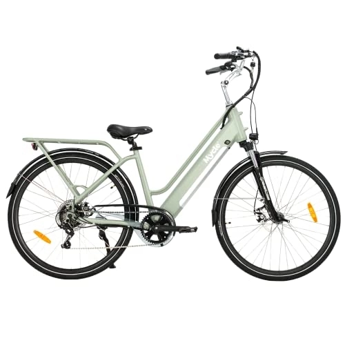 Electric Bike : Mycle Comfort Electric Step Through Bike for Adults | 45km Range | 36V / 10.4AH Battery | XOFO Brushless Motor 36V / 250W | 5 Power Levels & Shimano 7 Speed Gears| 28” Tyres | LED Display (Stanley Sage)