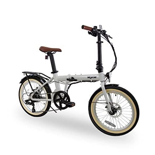 Electric Bike : Mycle Compact Folding Electric Bike | Pedal Assist Ebike Easy Fold | 250W Rear Hub Motor 36V 6.4Ah Battery | 30km Range | 5 Power Levels | 20” Tyres | LCD USB Display | Adult, Women, Men | 5 Colours