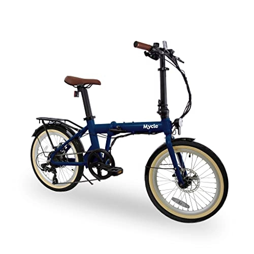 Electric Bike : Mycle Folding Electric Bike | Electric Bike for Adults | Pedal Assist | 250W Rear Hub Motor 36V 6.4Ah Battery | 30km Range | 5 Power Levels | 20” Tyres | LCD USB Display