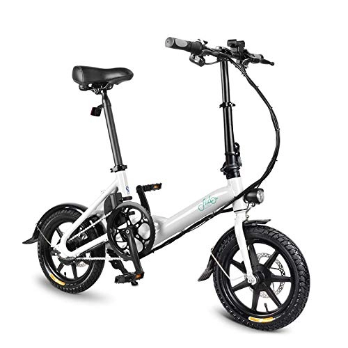 Electric Bike : mymotto 14" Folding Bicycle Power Assist Adjustable Electric Bike, Moped E-Bike 250W Motor 36V 7.8AH (White)