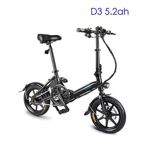 Electric Bike : mysticall D3 Electric Bike Folding for Adult, E-Bike, 14inch Scooter Electric with LED Headlight, 7.8Ah Folding Electric Bicycle with Disc Brake, up to 25 km / h (D3 5.2ah Black)