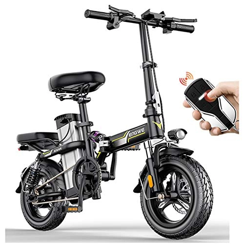 Electric Bike : MZBZYU 14 Inch Fat Tire Electric Bicycle Mountain Beach Snow Bike for Adults, USB Charging Ebike with Removable 48V Lithium Battery Silent Driving GPS Positioning, Black