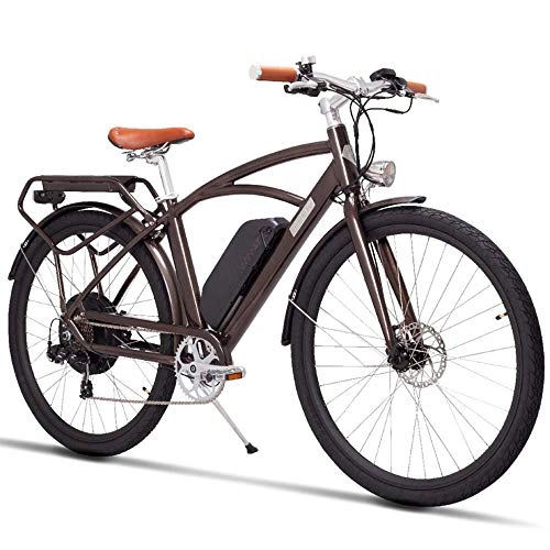 Electric Bike : MZZK 700C High Speed Pedal Assist Electric Moutain Bike, Retro Saddle City Bicycle400W Powerful Brushless Motor, 48V 13Ah Lithium Battery(Brown, 48V 13Ah)