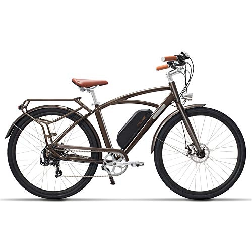 Electric Bike : MZZK 700C High Speed Pedal Assist Electric Moutain Bike, Retro Saddle City Bicycle400W Powerful Brushless Motor, 48V 13Ah Lithium Battery(Brown 700C, 48V 13Ah)