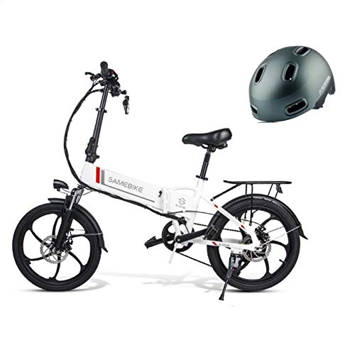 Electric Bike : N&F 20LVXD30 Aluminum Alloy Folding Electric Bike eBike with Bicycle Helmet 48V350W LCD Moped Bicycle 20" (White)