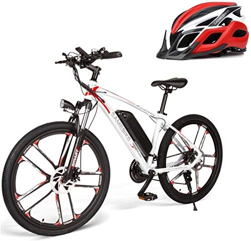 Electric Bike : N&F Electric Bikes for Adult, Aviation aluminum Electric Mountain Bike with Bicycle Helmet All Terrain, 26" 48V 350W 8Ah Removable Lithium-Ion Battery (White)