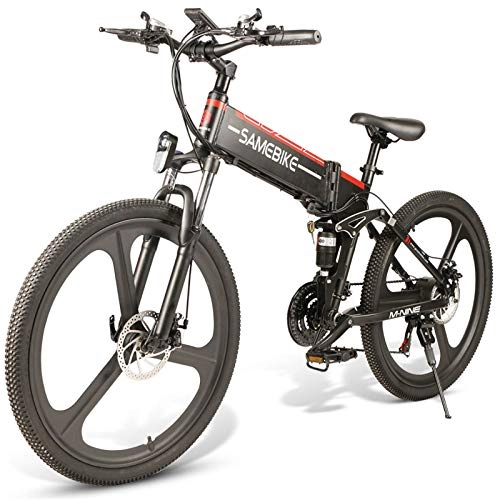 Electric Bike : N&F Electric Bikes for Adult, Magnesium Alloy Folding Electric Mountain Bike All Terrain, 26" 48V 350W 10.4Ah Removable Lithium-Ion Battery, Black (Black)