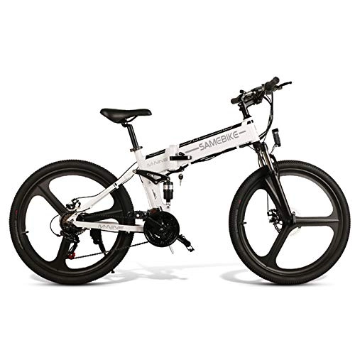 Electric Bike : N&F Electric Bikes for Adult, Magnesium Alloy Folding Electric Mountain Bike All Terrain, 26" 48V 350W 10.4Ah Removable Lithium-Ion Battery, Black (White)