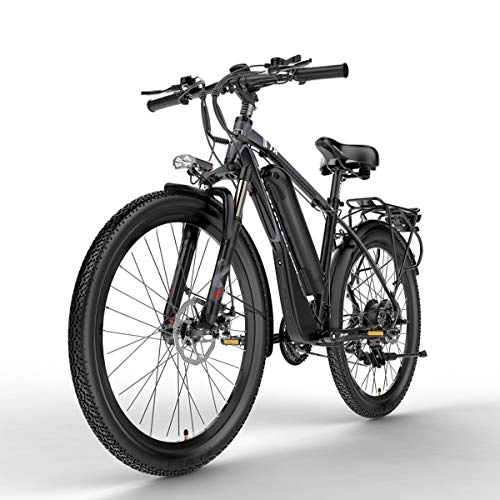 Electric Bike : Nbrand T8 26 Inch Mountain Bike, 48V Electric Bicycle, Lockable Suspension Fork, With 5 PAS adjustment LCD Display (Grey, 400W 15Ah)