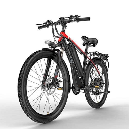 Electric Bike : Nbrand T8 26 Inch Mountain Bike, 48V Electric Bicycle, Lockable Suspension Fork, With 5 PAS adjustment LCD Display (Red, 400W 10.4Ah)