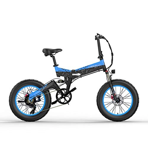 Electric Bike : Nbrand X3000 20 inch Folding Electric Mountain Bike, 4.0 Fat Tire Snow Bike, 48V Lithium Battery, 5 Level Pedal Assist Bicycle (Black Blue, 500W 10.4Ah)
