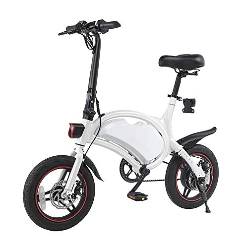 Electric Bike : NBWE Folding Electric Bicycle Lithium Battery Moped Mini Adult Battery Car Male and Female 14 Inch Small Electric Car White Suspension