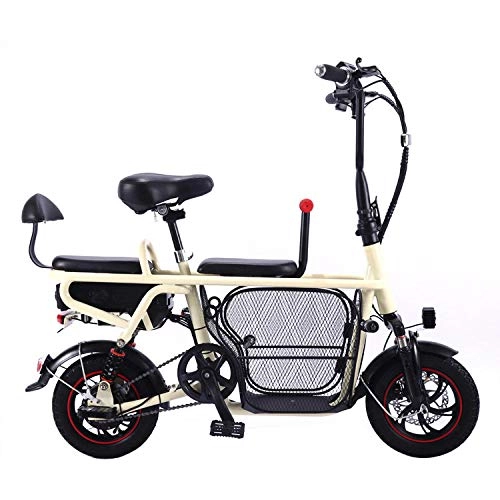 Electric Bike : New 12-inch folding electric bicycle with pet basket electric bike battery detachable, Especially Suitable for People On A Trip@Bare car does not contain battery white