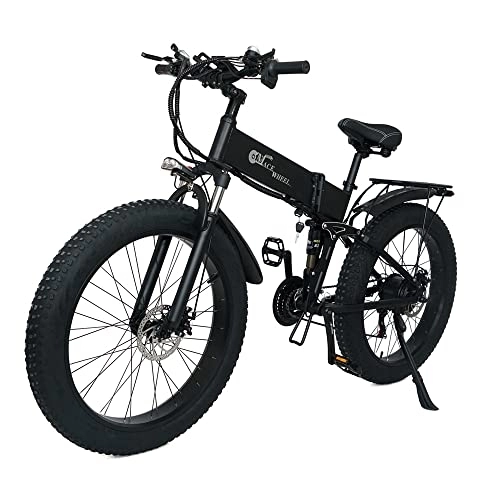Electric Bike : NF X26 26 Inch Folding Electric Mountain Bike Snow Bike for Adult, 21 Speed E-bike with Two 10AH Removable Battery (Black(10ah battery*2))