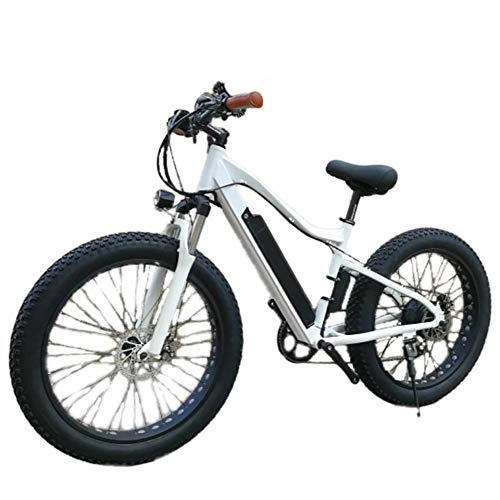 Electric Bike : NMDD Electric Bicycle, Wide and Fat Snowmobiles, 26 Inch Mountain Outdoor Sports Variable Speed Lithium Battery Bike - White, 26 Inches X 18.5 Inches
