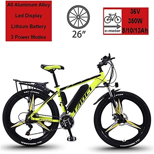 Electric Bike : NOEzyf 2020New Electric Bikes for Adult, 26" 36V 350W 13Ah LEC Magnesium Alloy Ebikes Bicycles All Terrain Lithium-Ion Battery Mountain Ebike for Mens Load 150Kg, black yellow, 10Ah70Km