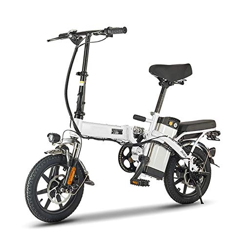 Electric Bike : NXXML 14 Inch Mini Folding Electric Bicycle, 48V 250W High-Carbon Steel Male and Female Travel Electric Vehicles, White