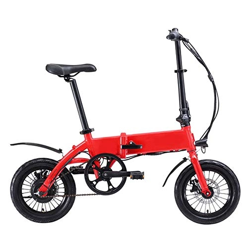 Electric Bike : NXXML Lightweight Folding Electric Bike, 360W E-Bike, 12 Inch Mini Electric Bicycle with Headlight Dual Disc Brake, Red