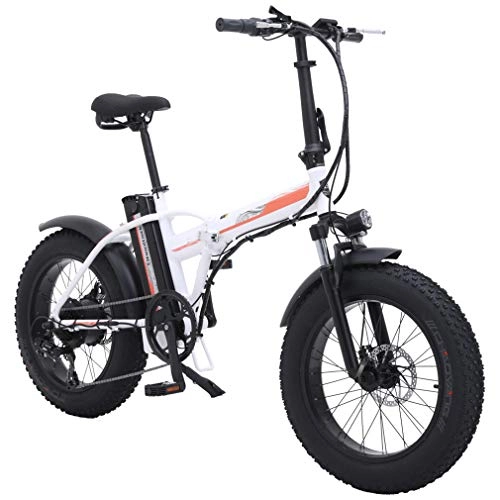 Electric Bike : NYPB 20 Inch Folding Electric Bike, Electric Mountain Bike 4.0 Wide Tires Pneumatic Tires 500W Brushless Motor Max Speed 40KM / H 36V 15AH Removable Charging Lithium Battery, White, 48V 15AH