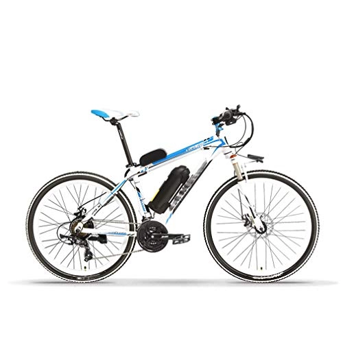 Electric Bike : NYPB 26 Inch Electric Bike, E Bikes for Adults with 240W Motor 36V / 48V Removable Charging Lithium Battery Front & Rear Disc Brake Seat Adjustable 21 Speed Shifter, White blue, 36V 10AH