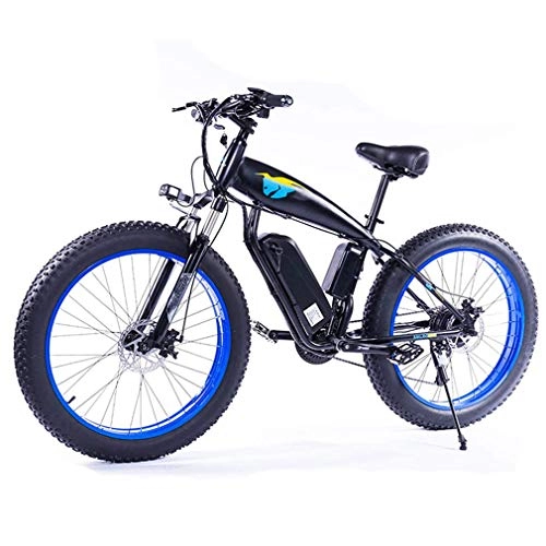 Electric Bike : NYPB Electric Mountain Bike, 350W Fat Tire Electric Bicycle Snow Beach Bike 48V 13AH Removable Charging Lithium Battery Dual Disc Brake 21 Speed Gear, Black blue, 48V 13Ah