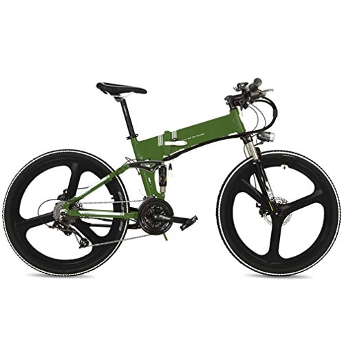 Electric Bike : NYPB Folding Electric Bike, 26 Inch Electric Bike 48V 400W Motor 48V 10.4AH Removable Charging Lithium Battery Seat Adjustable 7 Speed Gear Shock Damper Unisex Bicycle, Green, 48V10.4AH