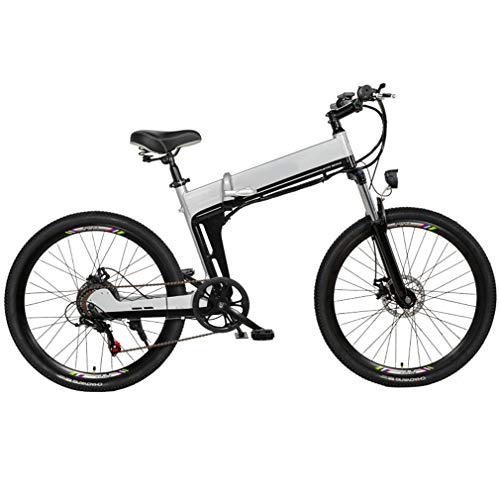 Electric Bike : NYPB Folding Electric Bike, Front & Rear Disc Brake with LED Headlights and 3 Modes 350W Motor Removable 48V 5AH / 10AH / 12.8AH Lithium-Ion Battery Unisex Bicycle, Silver A, 48V5AH 350W