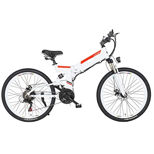 Electric Bike : NYPB Folding Electric Bike, with Removable 48V 8AH, 10AH, 12.8AH Lithium-Ion Battery Seat Adjustable with Shock Damper Suitable For Sports Outdoor Unisex Bicycle, White, 48V10AH 350W