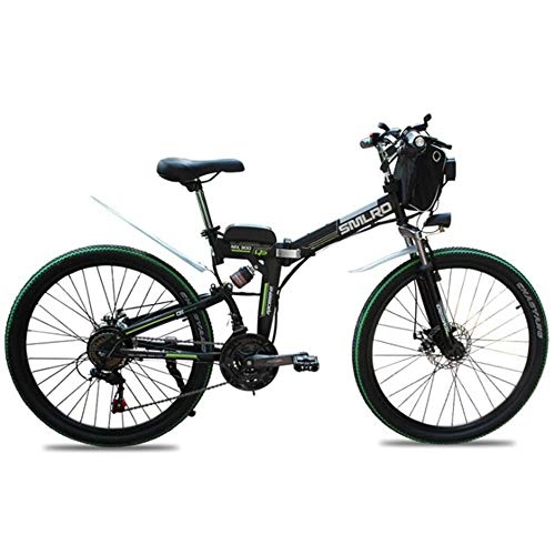 Electric Bike : Oito Electric Mountain Bike Bicycle Foldaway Lithium Battery Carbon Steel Frame LED Light Mechanical Disc Brake Intelligent Brushless Toothed Motor, Black, 36V10AH350W