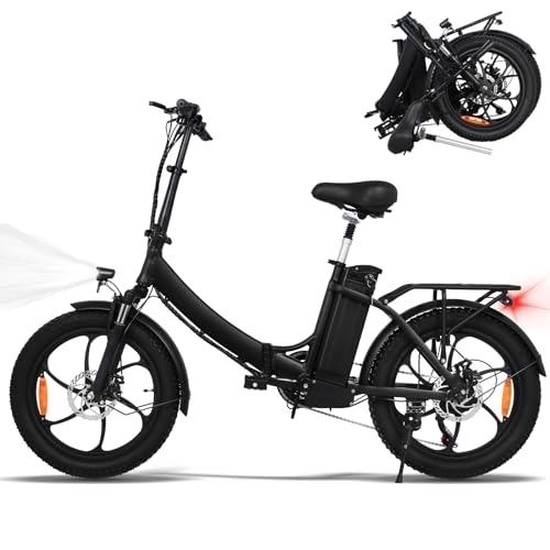 Electric Bike : ONESPORT Folding Electric Bike, 20” Fat Tire Electric Bike Mountain Ebikes for Adults, 250W Electric Commute Bicycles, 36V 10Ah Lithium Battery, Suspension Fork, Shimano 7 Speed Gears