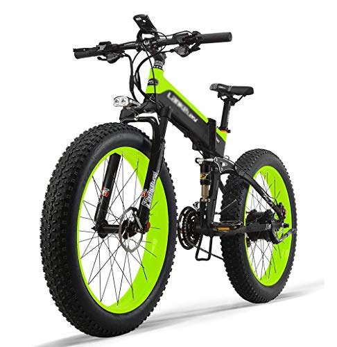 Electric Bike : ONLYU 48V10ah 500W Powerful Electric Bike with 26 '' 4.0 Fat Tire E-Bike Snow, 27 Speed Folding Electric Bike for Adult Outdoor Cycling, Green