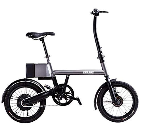 Electric Bike : ONLYU Electric Bicycle, 16 Inch Portable Folding Bikes with Removable Lithium-Ion Battery, Foldable High-Carbon Steel Ultra-Light Mobility Scooter, 25KM / H, 50KM, Gray