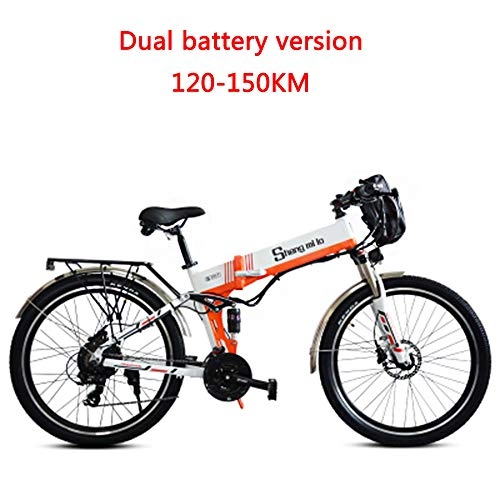 Electric Bike : ONLYU Electric Bike, 350W 48V10.4Ah Removeable Lithium Battery Electric Mountain Bike, Dual Battery Version Boost Mileage 150KM 21 Shift Speed Max 40Km / H, White, spoke wheel