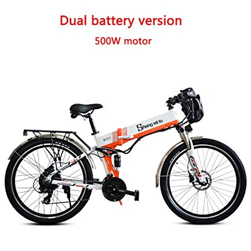Electric Bike : ONLYU Electric Mountain Bike, 500W 48V10.4Ah Lithium Battery Electric Bike, Dual Battery Version Boost Mileage 150KM 21 Shift Speed Max Speed 45Km / H, White
