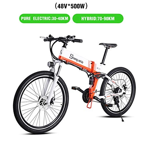 Electric Bike : ONLYU Electric Mountain Bike, 500W 48V10.4Ah Removeable Lithium Battery Electric Bike Moped E Bike 21 Shift Speed Max 45Km / H, White