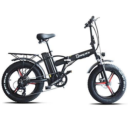 Electric Bike : ONLYU Folding Electric Bicycle, E-Bike Snowmobile 48V500W Motor Electric Beach Vehicle 48V15AH Lithium Battery 20Inch*4.0 Tire Mountain Bike for Man Women