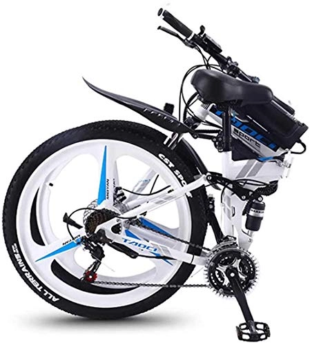 Electric Bike : ONLYU Folding Electric Bike, 26 Inch 350W Motor 36V 10Ah Power Grade Lithium Battery High Carbon Steel Mountain Bike, Suitable for Mountain Road, White