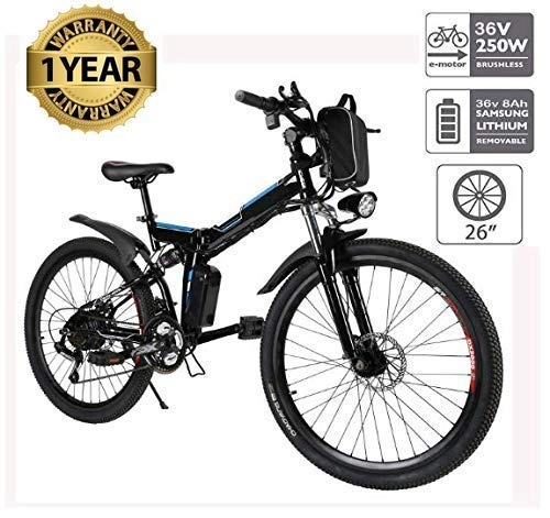 Electric Bike : Oppikle 26'' Electric Mountain Bike with Removable Large Capacity Lithium-Ion Battery (36V 250W), Electric Bike 21 Speed Gear and Three Working Modes (Black - Typ2)