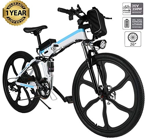 Electric Bike : Oppikle 26'' Electric Mountain Bike with Removable Large Capacity Lithium-Ion Battery (36V 250W), Electric Bike 21 Speed Gear and Three Working Modes (Upgrade - 26" White)